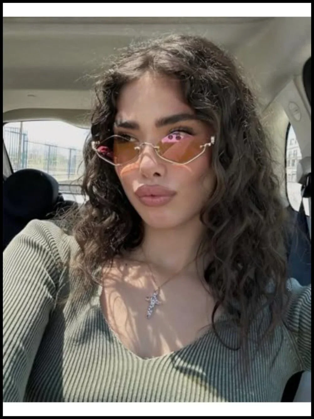 Semi-Rimless Irregular Narrow Gold Sunnies UV400 Retro Y2k Sunglasses